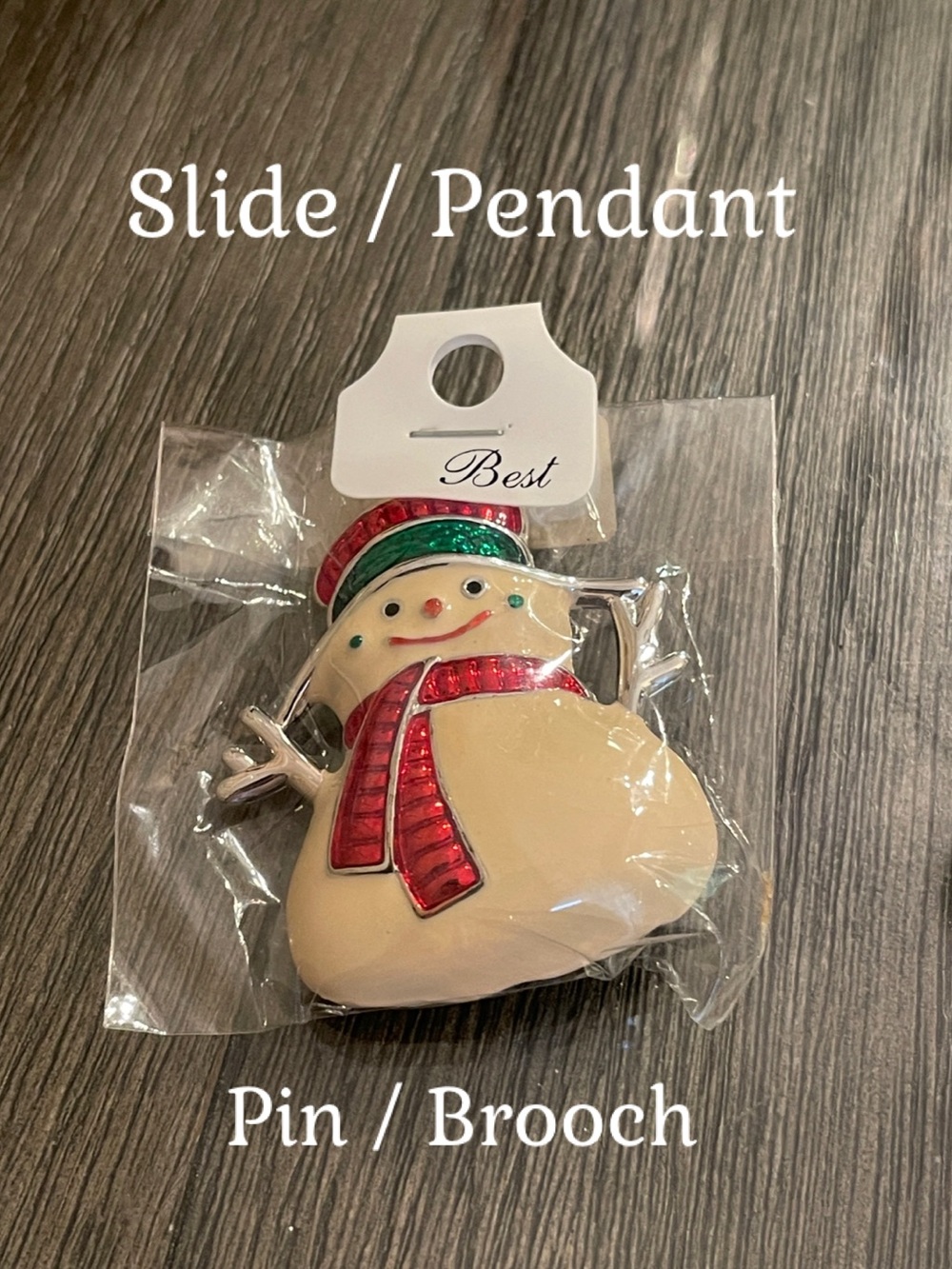 Vintage BEST Snowman Brooch/Pin/Slide/Pendant with Enamel Accents NWT